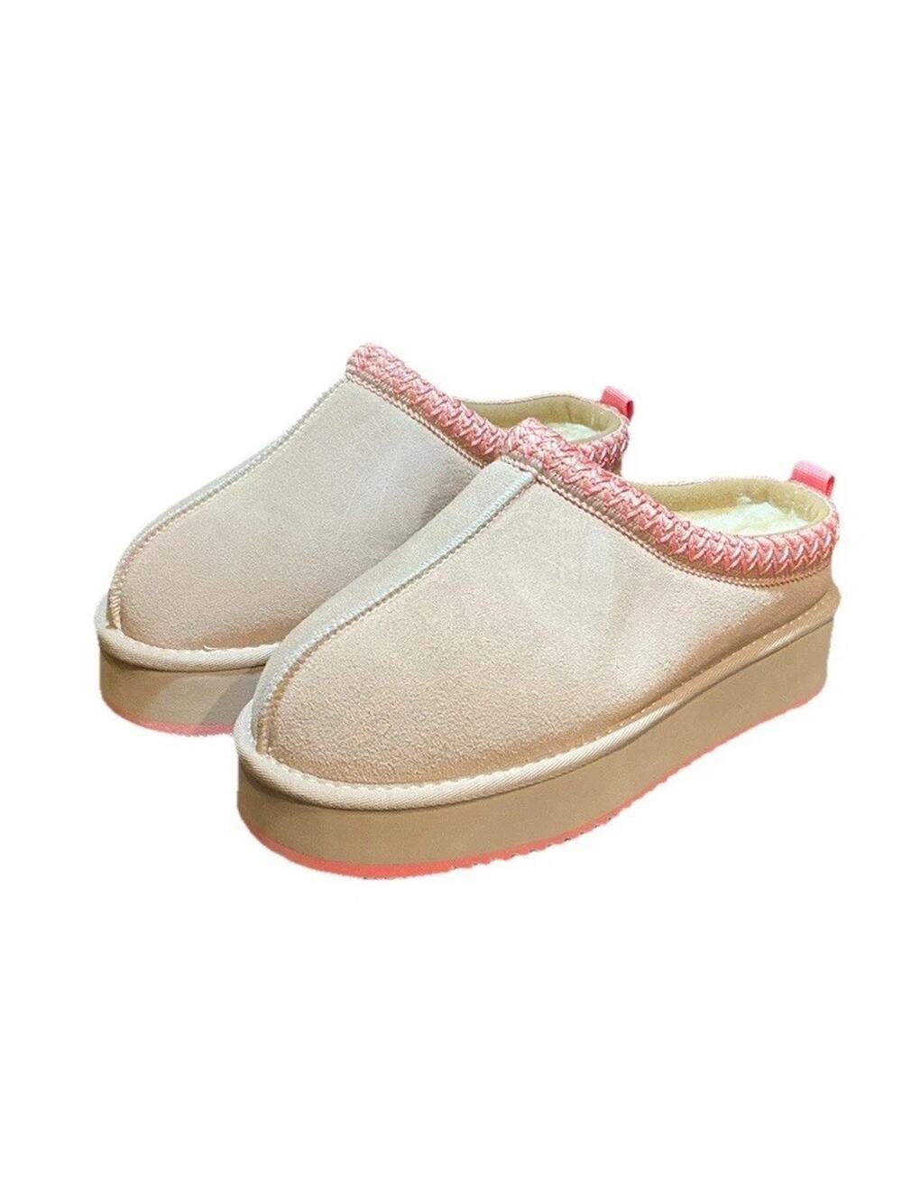 Fleece Lined Slipper Shoe Platform Sole Suede Slip In Sz 8.5-9